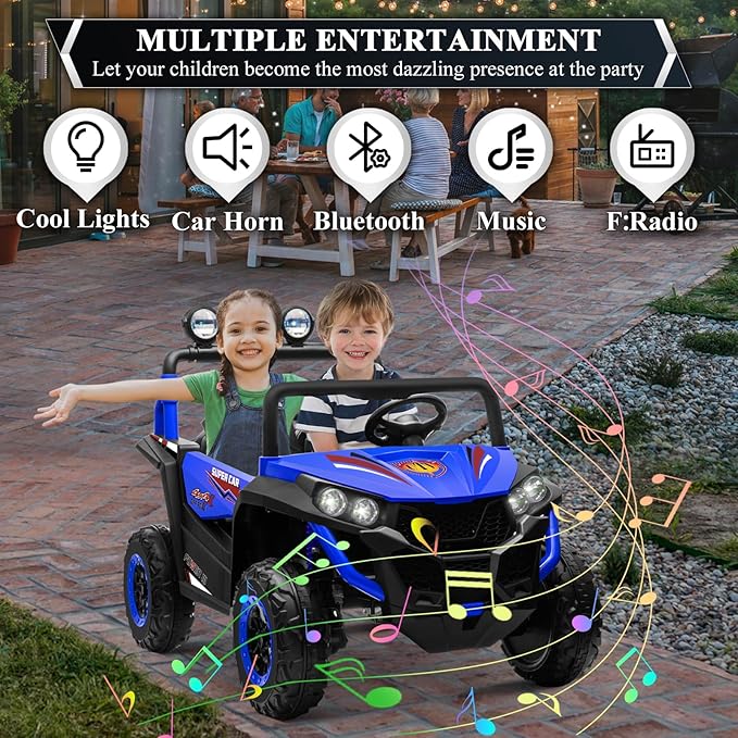 OTTARO 2 Seater Ride on Car Truck,24V Electric Vehicle Car for Kids 3-8 Years,200W Motors,4 Shock Absorbers, Music Play,Bright Light, Remote Control(Blue)