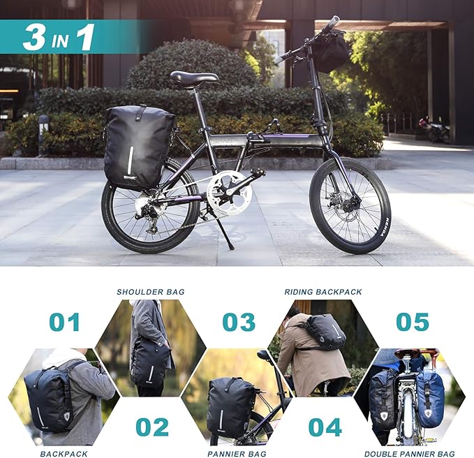 Bike Pannier Bag Backpack 20L Multifunctional Cycling Bicycle Rear Seat Trunk Pack Bag Bike Saddle Bag Backseat Pack Bag