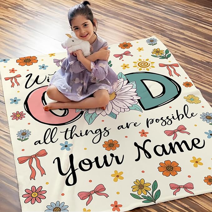 Personalized Blanket for Women Girls, Christian Throw Blanket Gifts for Kids Teens Adults, 50"x60" Cute Custom Flannel Blankets Gift Flannel Lightweight Warm Throws for Couch Sofa Bed Decor