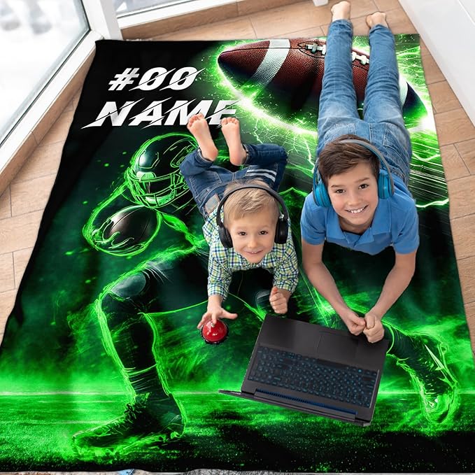 Custom Football Blanket, Custom Gift for Boys with Name, 40 x 30 Inches Soft Fuzzy Blanket for Kids 2-5, Cool Warm Flannel Throw Blanket for Sofa Room Decor, Travel, Chair