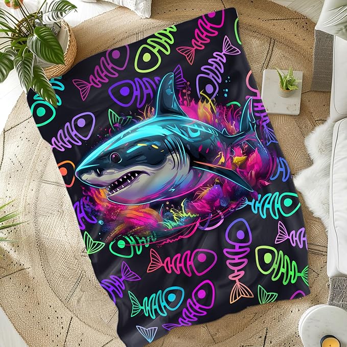 Shark Blanket Boys Blanket for Kids Teens Gift for Son Grandson, Soft Cozy Fuzzy Warm 60 x 50 Inches Flannel Throw for Chair Sofa Room Decor Travel