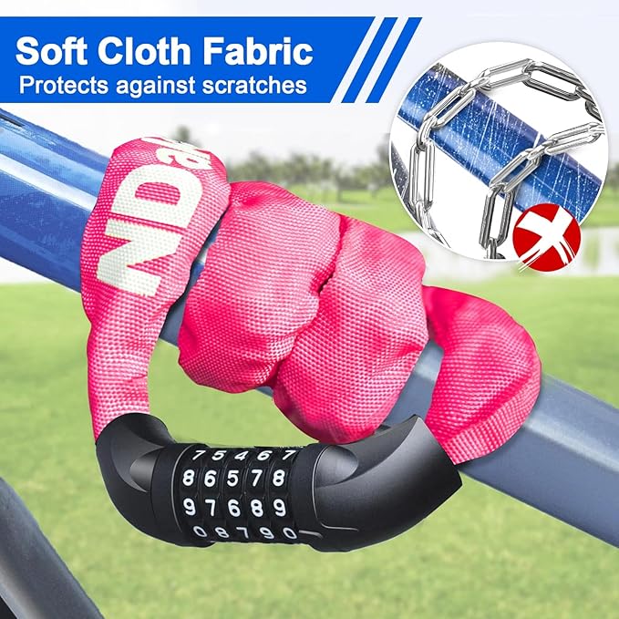NDakter Bike Chain Lock, 5 Digit Combination Heavy Duty Anti Theft Bicycle Chain Lock,2.62/3.2/4.27/5/6Ft Long Security Resettable Bike Locks for Bike, Bicycle, Scooter, Door, Gate, Fence-4/6mm Thick