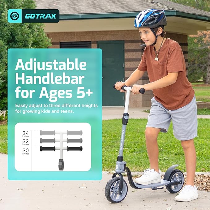 Gotrax KS8 Kick Scooter for Kids 5+, Large 8" Wheels and Height Adjustable Handlebar, Sturdy Wide Deck & Rear Brake, Detachable for Easy Storage, 2 Wheels Scooter for Kids, Teens, Gift for Boy & Girl
