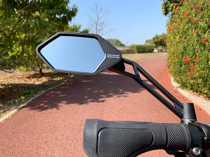 MEACHOW New Scratch Resistant Glass Lens,Handlebar Bike Mirror, Adjustable Safe Rearview Mirror, Bicycle Mirror (Silver Left Side) ME-005LS