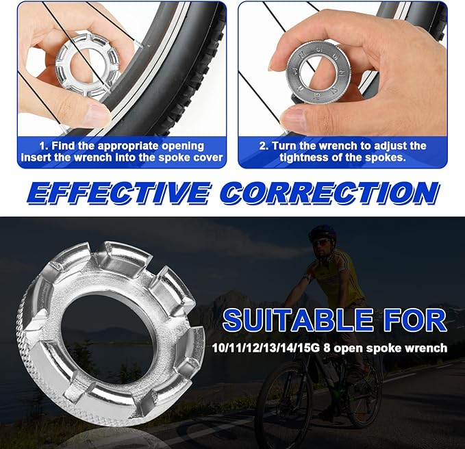 Bicycle Spoke Wrench Tool, Hardened Steel 6-in-1 Spoke Rim Tool for Adjusting and Repairing Bicycle Wheel Tension
