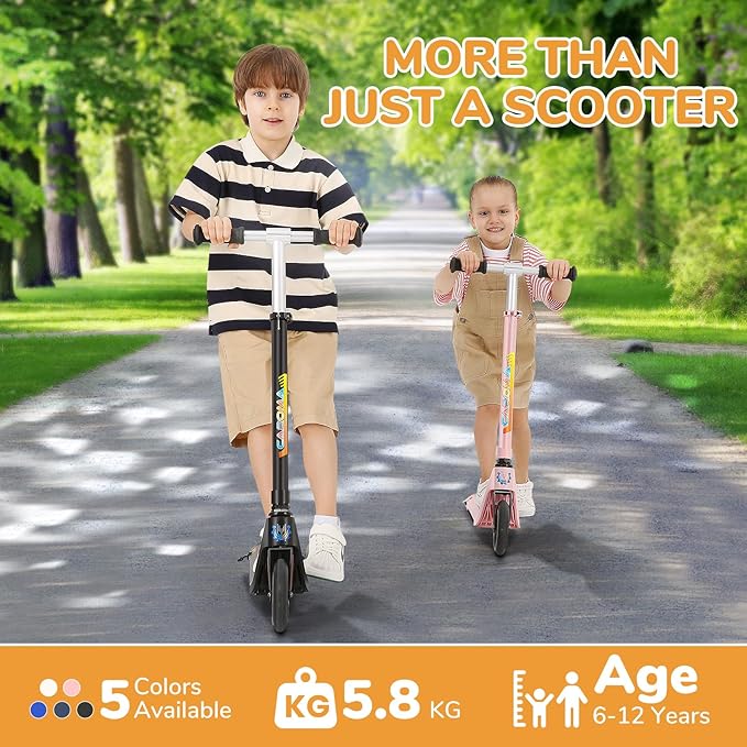 Caroma Electric Scooter for Kids Ages 6-14, 150W/180W Motor,10 MPH Max Speed & 7 Miles,Adjustable Height & Speed,Colorful Lights,LED Display,Foldable Kids Electric Scooter 132 Lbs Max Load
