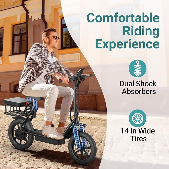NAVIC Electric Scooter Adults,Max 19/27 Miles Ranges,Top Speed 19/22 mph,350/500W Peak Motor, Folding E-Scooter with Dual Braking Dual Suspension