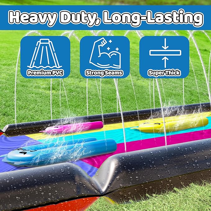 JAMBO XL 20Ft Premium Slip Splash and Slide with 3 Bodyboards, Heavy Duty Water Slide- Advanced 3-Way Water Sprinkler System, Backyard Waterslide Outdoor Water Toys n Slides for Kids Splash Pad