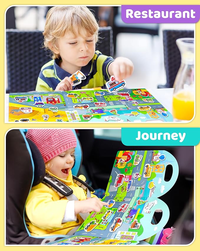 Benresive Reusable Sticker Book for Toddlers 2-4 Years, Fun Travel Stickers for Kids, Waterproof Sticker Books for Toddlers 1-3, Crafts Activities for Toddler 1-3 2-4 3-5 - Transport