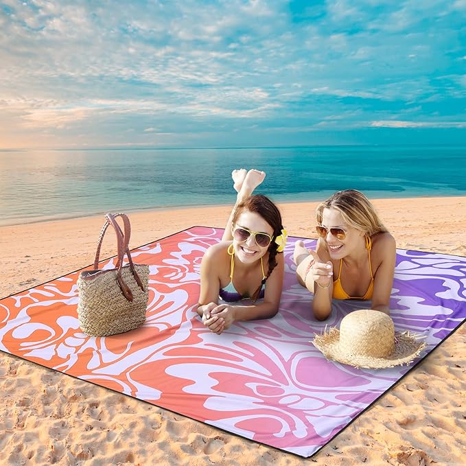 Beach Blanket Waterproof Sandproof Beach Mat 79" X 83"/10'x9'for 2-8 Adults Quick Drying Outdoor Picnic Mat Beach Accessories for Travel, Camping, Hiking