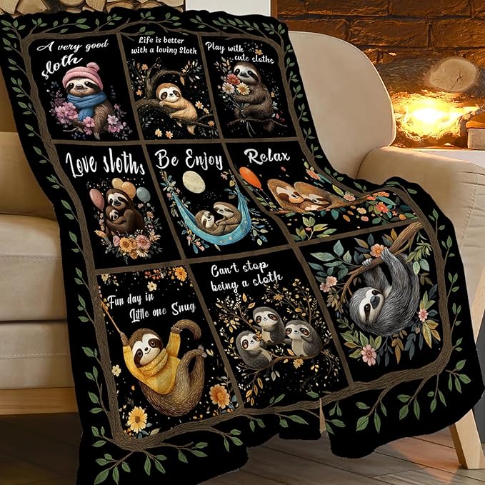 Sloth Blanket, Sloths Throw Blanket, Cute Sloths Gifts Blankets Stuff Fleece Flannel Plush for Men Boys Women Girls Lovers Adults Soft Bedding Gift for Sofa Bed Office Home Decor 50"x40"