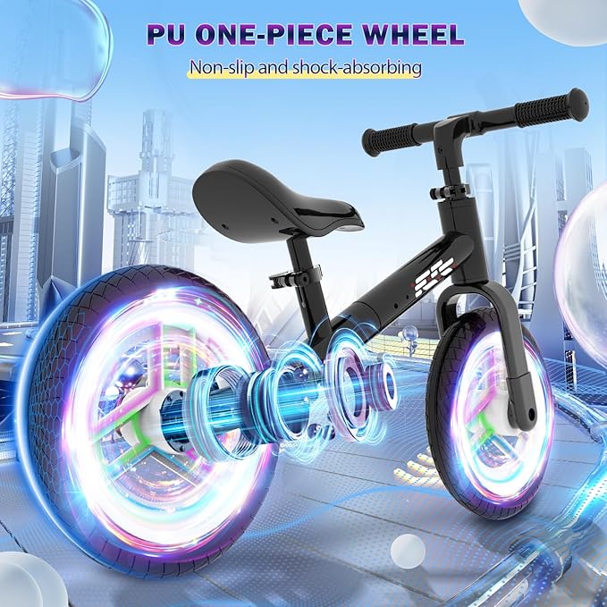 Colorful Lighting Balance Bike 2 Year Old, 2-5 Year Old Toddler Balance Bike, No Pedal Bikes with Adjustable Handlebar & Seat, 2 3 4 5 Year Old Boy Girls Birthday Gifts Toys.