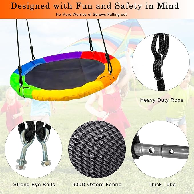 40" Saucer Tree Swing for Kids - 500Lb Weight Capacity, Waterproof Platform Swing Seat with Adjustable Ropes for Kids Playground Outdoor Activity Backyard Fun (Colours)
