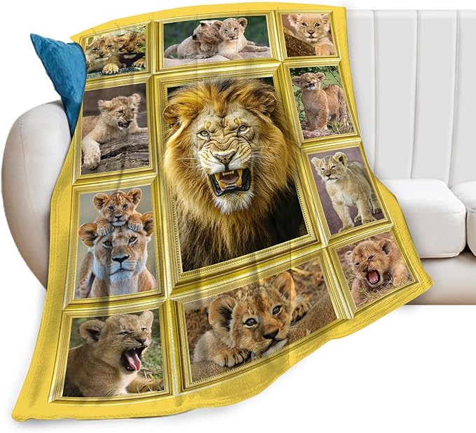Lion Blanket Fleece Soft Warm Plush Wild Animal Throw Blanket Lightweight Plush Fuzzy Cozy Lion Cub Blankets for Lover Kids Adult Suitable for Couch Sofa Bed 50"X40"