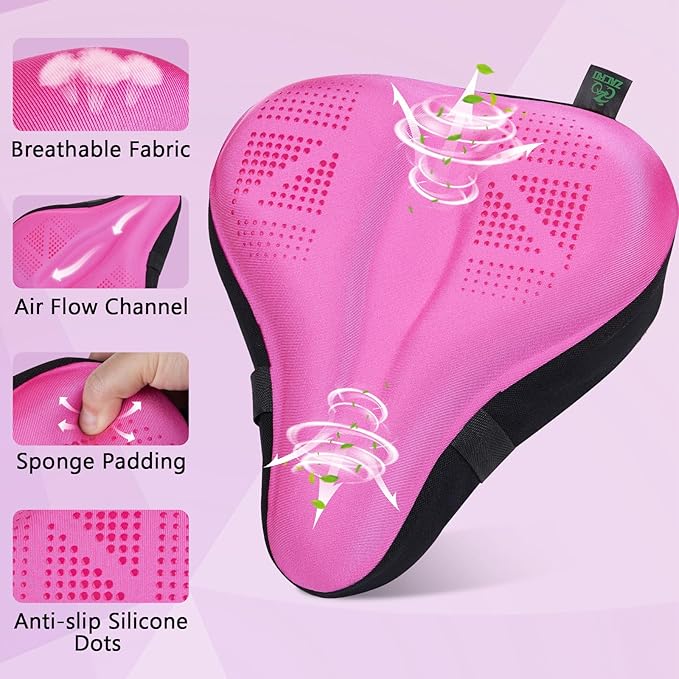 Zacro Bike Seat Cushion - Padded Gel Bike Seat Cover for Men & Women, Padding Bicycle Saddle fit with Peloton/Spin Stationary Exercise/Mountain Road Cycling Bike