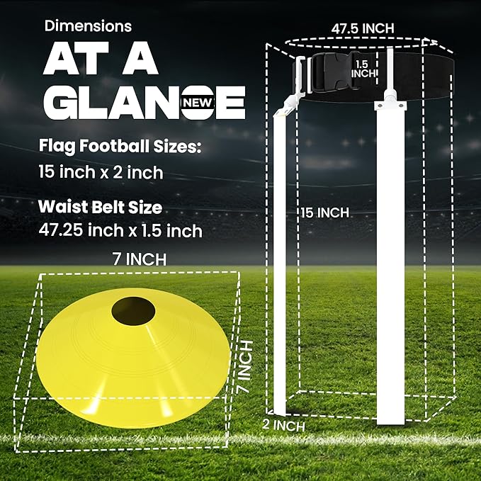 Gameday Flag Football Set – Kits for 2–14 Players w/Belts, Agility Cones & Carry Bag – Available in Multi Colors & Sizes