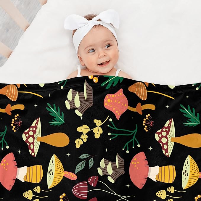 Mushroom Blanket Soft Flannel Fleece Lightweight Mushrooms Throw Blanket for Kids Boys Girls All Season Plant Blankets for Sofa Couch Bed Decorative Mushroom Blanket Gifts 60"x50"