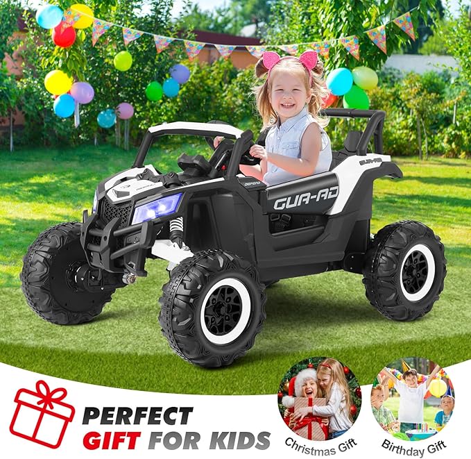 4WD Ride On Car, JOYLDIAS12V Battery Powered Electric Off-Road UTV for Kids, 4X4 Electric Vehicle with 4 Powerful Engines, 2.4G Remote Control, Music, Bluetooth, LED Lights for Boys and Girls, White