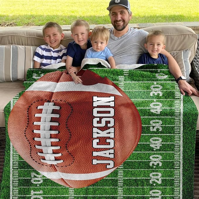Personalized Football Blankets with Name Numbers, Custom Football Team Game Throw Flannel Blankets Stuff Gifts for Boys Sports Lover Fans Kids Adult