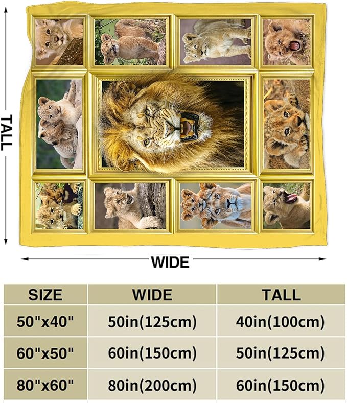 Lion Blanket Fleece Soft Warm Plush Wild Animal Throw Blanket Lightweight Plush Fuzzy Cozy Lion Cub Blankets for Lover Kids Adult Suitable for Couch Sofa Bed 60"X50"