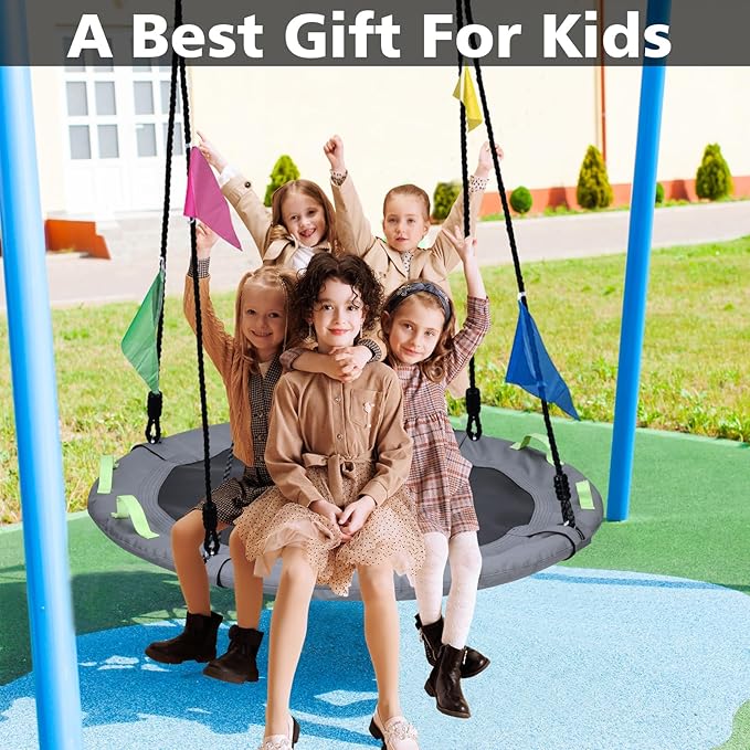 48 inch Tree Swing, Larger Saucer Flying Swing for Whole Family, 900lbs Weight Capacity, with Adjustable Hanging Straps, for Outdoor Playground, Gray