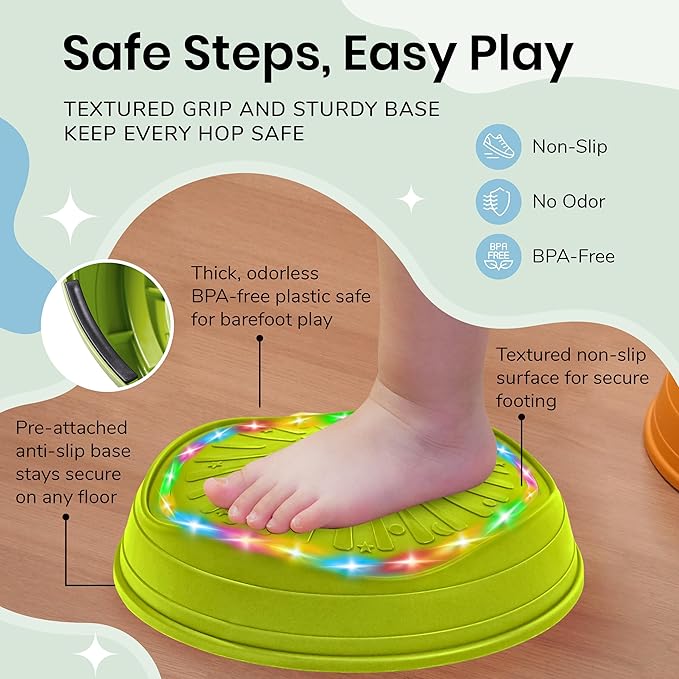DREAMSCAPE KIDS Glow-in-The-Dark Musical Balance Stepping Stones, 5 pcs, Non-Slip Sensory Toy with Lights & Music, Indoor/Outdoor Montessori Obstacle Course for Toddlers & Kids 3+