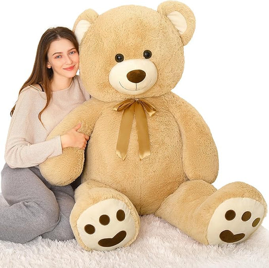 MorisMos 5ft Giant Teddy Bear Stuffed Animal, Large Stuffed Bear with Footprints, Big Life Size Teddy Bear Plush Gifts for Wife, Girlfriend, Women on Valentine, Christmas, Birthday
