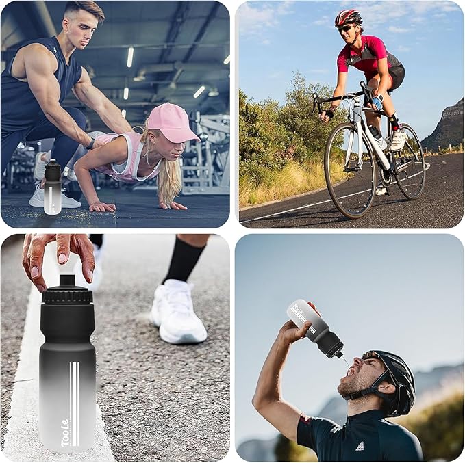 24oz Bike Water Bottle, Squeeze Water Bottle Leakproof BPA Free with Capacity Scale w/Pull Top Lid, Reusable, for Bicycle, Gym,Camping, Hiking 2 Pack