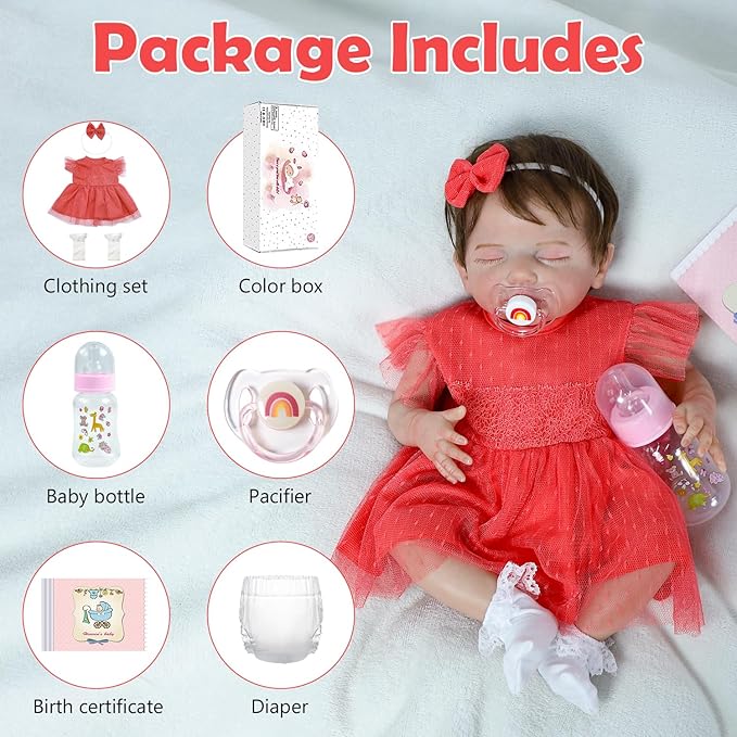 SCOM Reborn Baby Dolls Girl 20 Inch, Realistic Newborn, Sleeping Baby Dolls Girl, with Weighted Soft Cloth Body, Poseable Vinyl Limbs, with Feeding Toy Accessories, Dolls Gift for Kids 3+