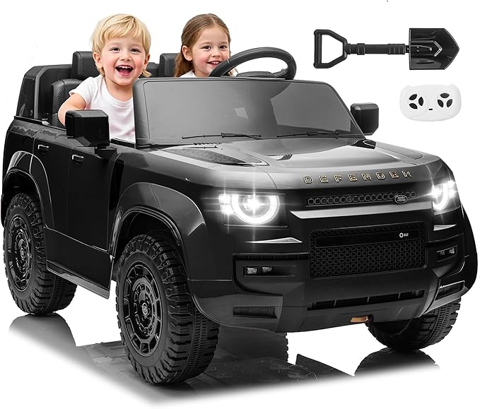 24V Licensed Land Rover 2 Seater Ride on Car for Kids, Battery Powered Electric Car Ride on Vehicle with Parent Remote Control, LED Light, Spring Suspension, Suitable for Aged 3-8, Black
