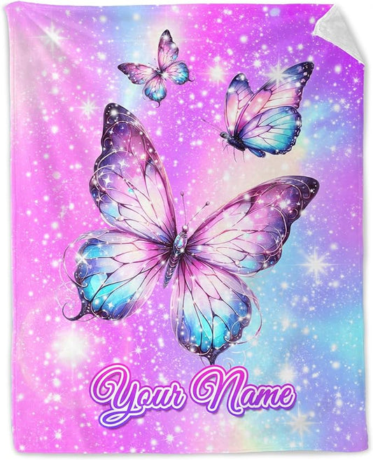 Personalized Blankets for Girls - Butterfly Blankets for Children Warm Fleece Throw Gifts Stuff for Couch, Sofa & Travel