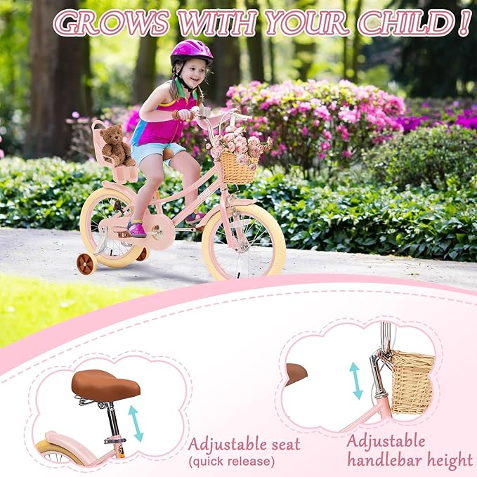 XJD Girls Bike for Toddlers and Kids Ages 2-12 Years Old,12 14 16 Inch Kids Bike with Training Wheels & Basket
