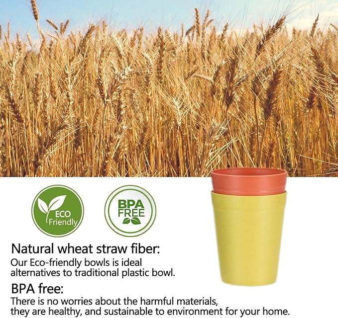 Homestockplus 12Oz Wheat Straw Cups, Set of 8 - Reusable Plastic Cups for Kitchen, Home, Office, and Outdoor Use - Dishwasher and Microwave Safe - Eco-Friendly and Unbreakable Drinking Cups