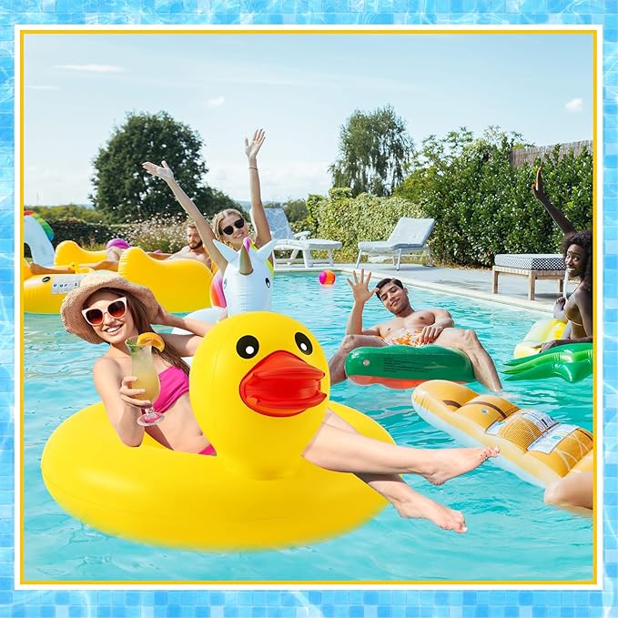 Hungdao 2 Pcs Funny Duck Pool Floats Large 39.4'' Rubber Ducks Floatie Inflatable Tube Swim Ring Giant for Summer Beach Swimming Pool Carnival Birthday Party Floaty Supplies Adults (Cute)
