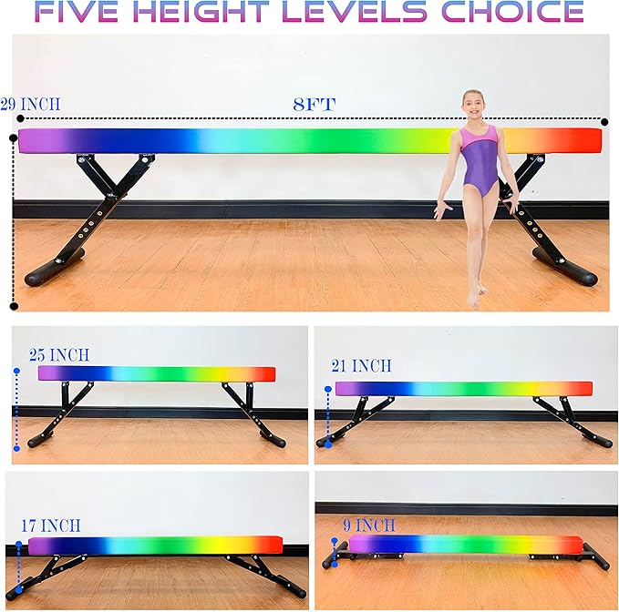 Adjustable Balance Beam 8 ft Gymnastic Beam Adjustable Height for Kids and Teenage of All Gymnastic Levels, Gymnastic Training Beam Gymnastic Equipment for Athlete Home and Gym Club Use