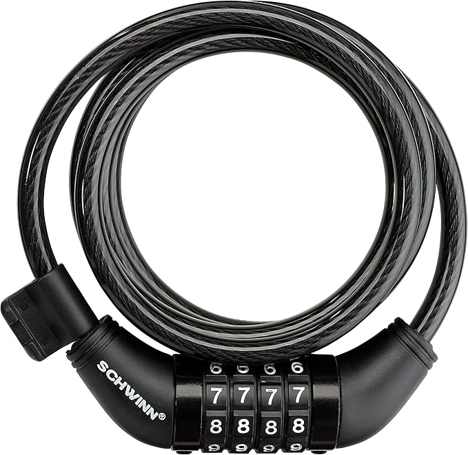 Schwinn Combination Bike Lock in Twisted Steel Cable, 5 feet x 8 mm Anti Theft Bicycle Lock, Black, Security Level 1