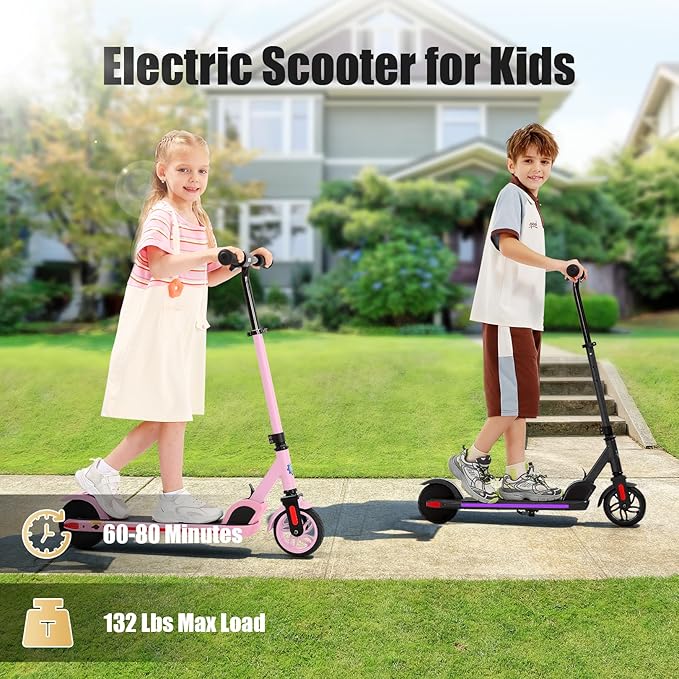 Caroma Electric Scooter for Kids Ages 6-14, 180W/150W Motor & 10 Mph, 85 Mins Ride Time, Adjustable Height & Speed, LED Display & Colorful Lights, Kids Electric Scooter, Best Gifts for Girls and Boy