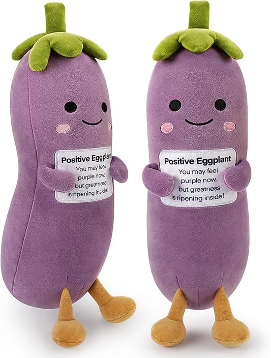 Positive Eggplant Pickle,Pickle Stuffed Animal-20” Plush Eggplant Stuffed Animal with Positive Words,Kawaii Plush Toys Vegetable Plushies Pillow,Birthday&Christmas Gifts for Kids Adults