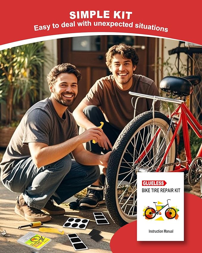 Bike Tire Repair Kit, Bicycle Inner Tube Puncture Patch Kits Contains 12 PSC Glueless Bike Tire Patch and Enhanced Material Tire Levers, Bike Patch Kit for Mountain and Road Bikes.