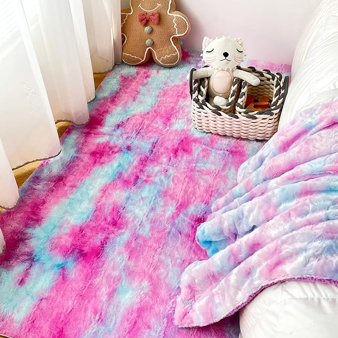 NEWCOSPLAY Super Soft Faux Fur Blanket Twin Size Purple Rainbow Sherpa Fuzzy Plush Warm Blanket for Sofa Bed (Purple Rainbow, Twin(60"x80"))