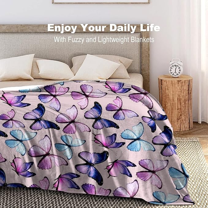 Butterfly Blanket Beautiful Butterfly Throw Blanket Ultra Soft Flannel Butterflies Blanket Gifts for Kids Adults 80"X60"
