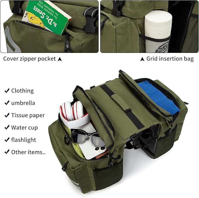 Roswheel Bike Bag Accessories Panniers for Bicycle Rear Rack Bag 50L Waterproof Mountain Electric Bike Saddle Bags for Cycling Traveling Commuting