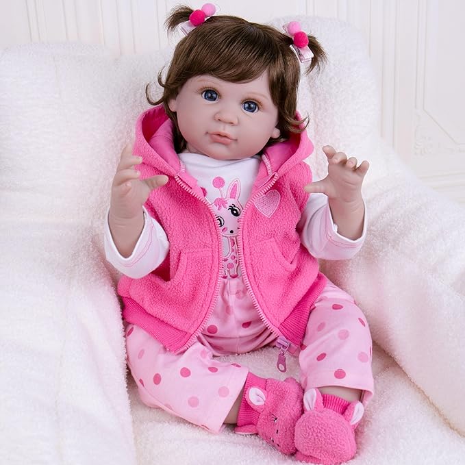 Milidool Lifelike Reborn Baby Dolls Girl, 22 inch Realistic Silicone Baby Doll Weighted Soft Body Baby Doll Real Life Baby Dolls with Accessories for 3+ Year Old Girls Gifts, Pretend Play, Collection