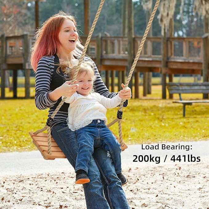 PELLOR Hanging Wooden Swing, Tree Swings for Adults/Kids with 440lbs Load, Curved Swing Seat 22.8"x 9.8"x 0.6", Adjustable Rope Swing Plus Size Tree Swing Set for Indoor and Outdoor