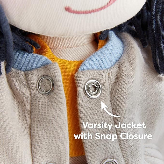 HABA 12" Soft Doll Yuki with Black Hair, Embroidered Face, Stylish Bucket Hat and Clothes - Washable Toddler Baby Doll for 18 Months+