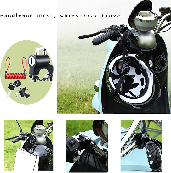 Helmet Lock Handle with 2 Keys, 22-26mm Universal Helmet Accessories for Motorbike Scooter Street Bike (Lock & Red Rope)