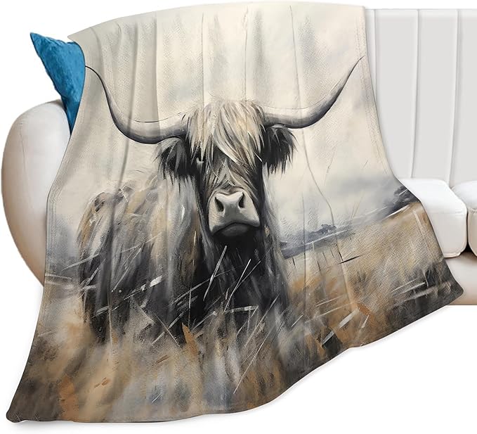 Highland Cow Throw Blanket - Farm Animal Gifts & Decor - Soft, Warm, Cozy Fleece - 50"x40"