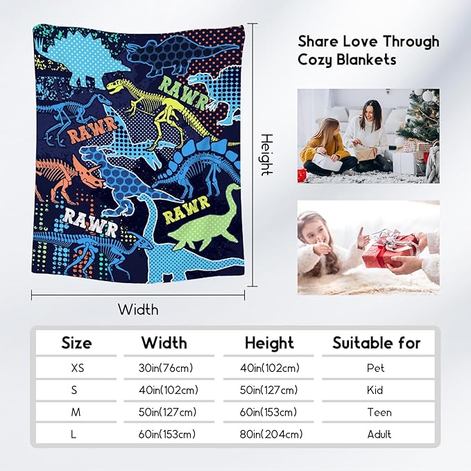 Dinosaur Blanket for Boys Girls, Dinosaur Gifts for Boys, 50"x60" Animal Blankets for Children, Kids Throw for Couch Sofa Bed, Soft Fuzzy Cozy Girls Gifts Room Decor