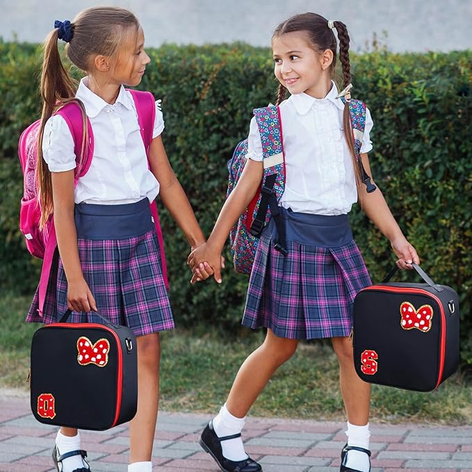 Preppy Initial Bow Mouse Lunch Bag, Kids Insulated Lunch Box Gifts for Teen Girls Daughter, Reusable Soft Lunch Containers Crossbody Cooler Bag Must Haves for Park Travel School Work Picnic Black Q