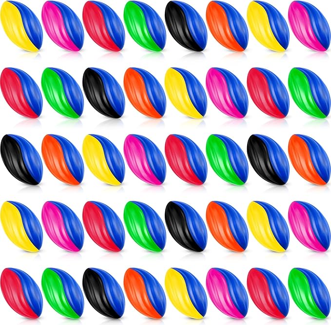 Woanger 40 Pcs Mini Foam Football Two Tone Spiral Squeeze Balls Bulk 5 Inch Soft Small Waterproof Sports Football for Kids Colorful Ball Toys for Indoor Outdoor Game Birthday Party Favor (Colorful)